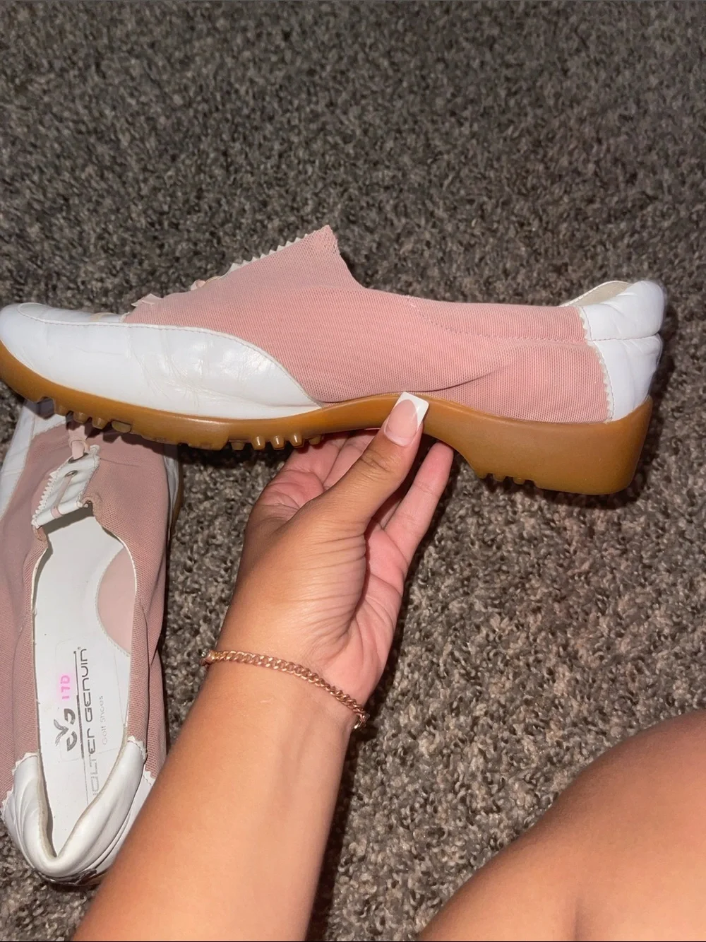 Walter Genuin Pink Canvas Slip-On Loafers with White Trim